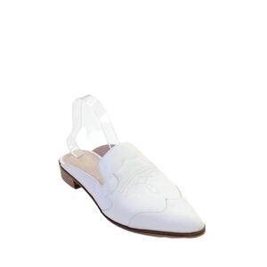 Shellys Womens Leather Slide On Pointed Toe Clog Flats White Size 40 10